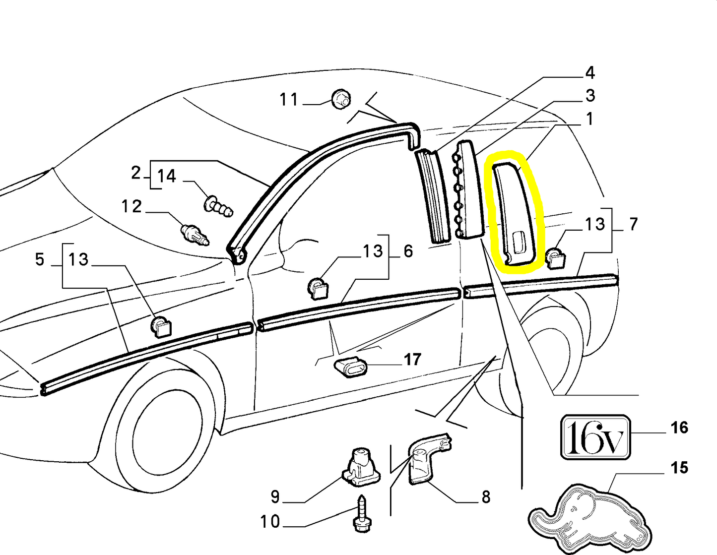 Lancia Y Front Left Door Pillar Seal Sticker New Original 7793026