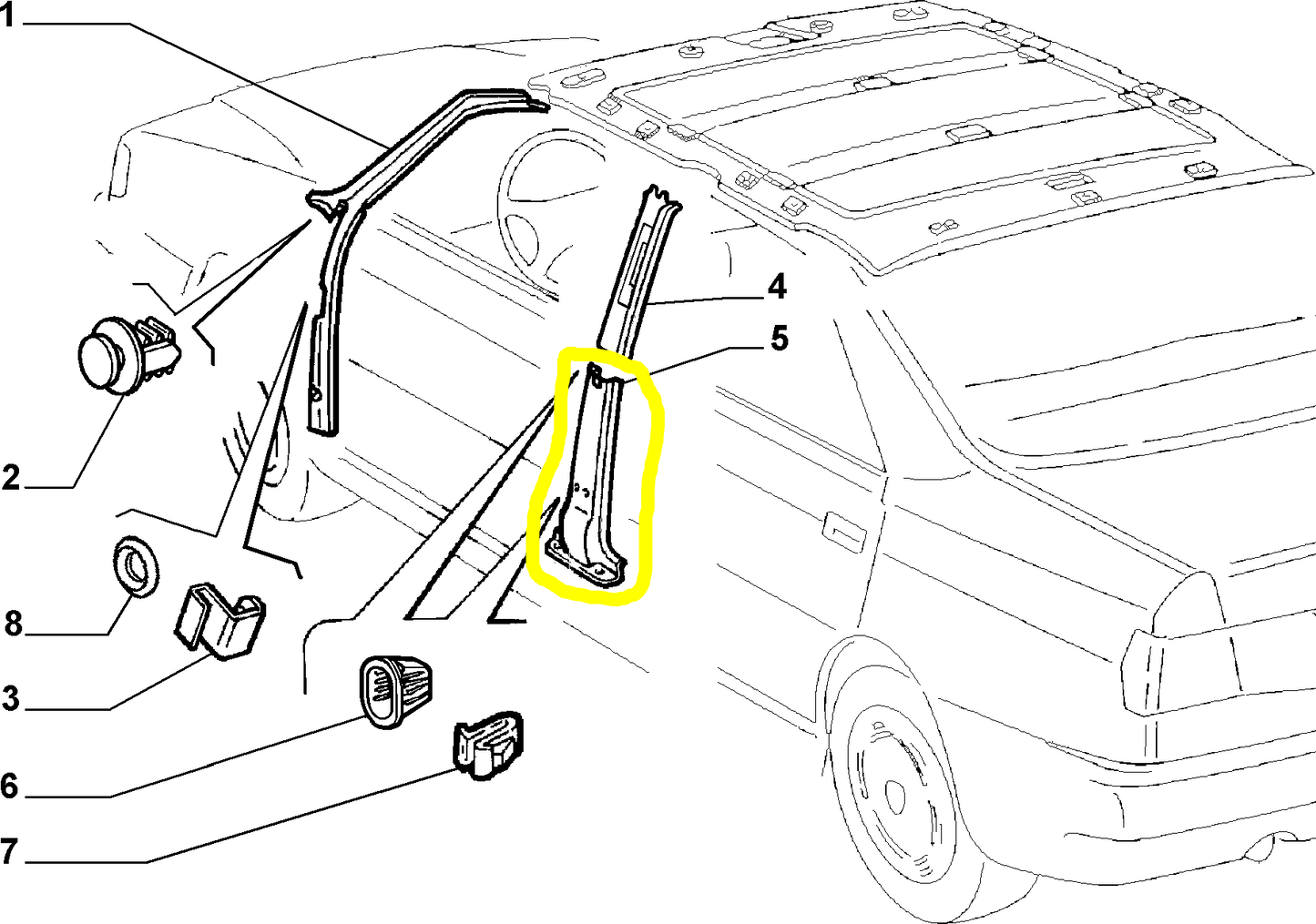 Lancia Delta Dedra Central Right Column Lower Covering 713253080