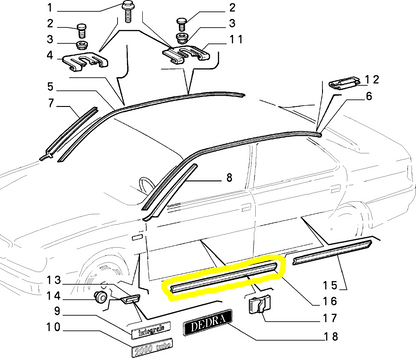 Lancia Dedra Modanatura Porta Portiera Sportello Anteriore Destro Nuova Originale 82444102