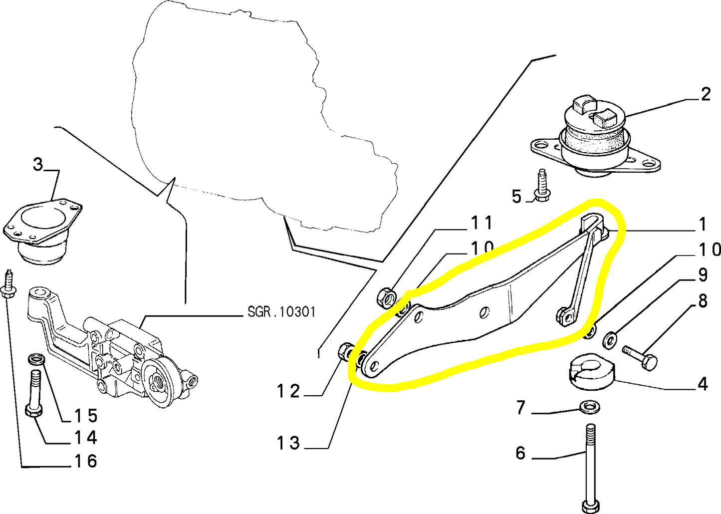 Lancia Delta and Dedra Engine Suspension Bracket New Original 7658673 7647782