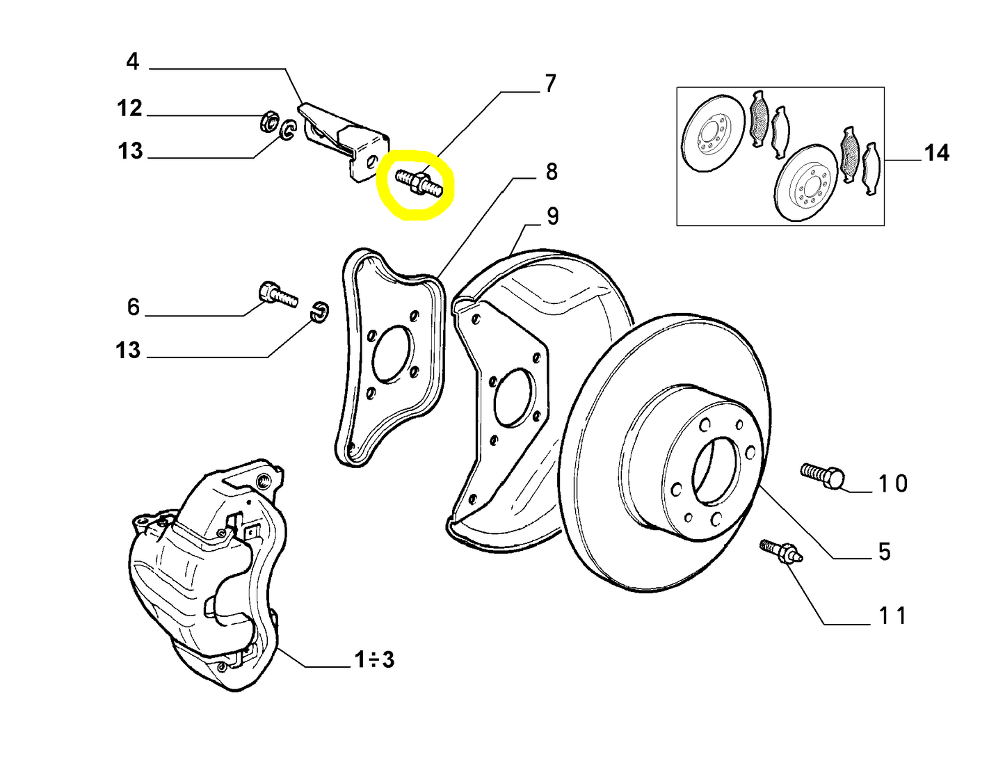 Autobianchi Y10 Fiat Panda Screw and Washerassy Front Brake Bracket New Original 46417126