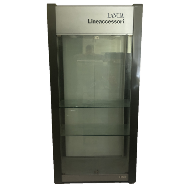 Lancia, Vetrina Espositore Lancia Lineaccessori Anni '80 '90 con Impianto Elettrico