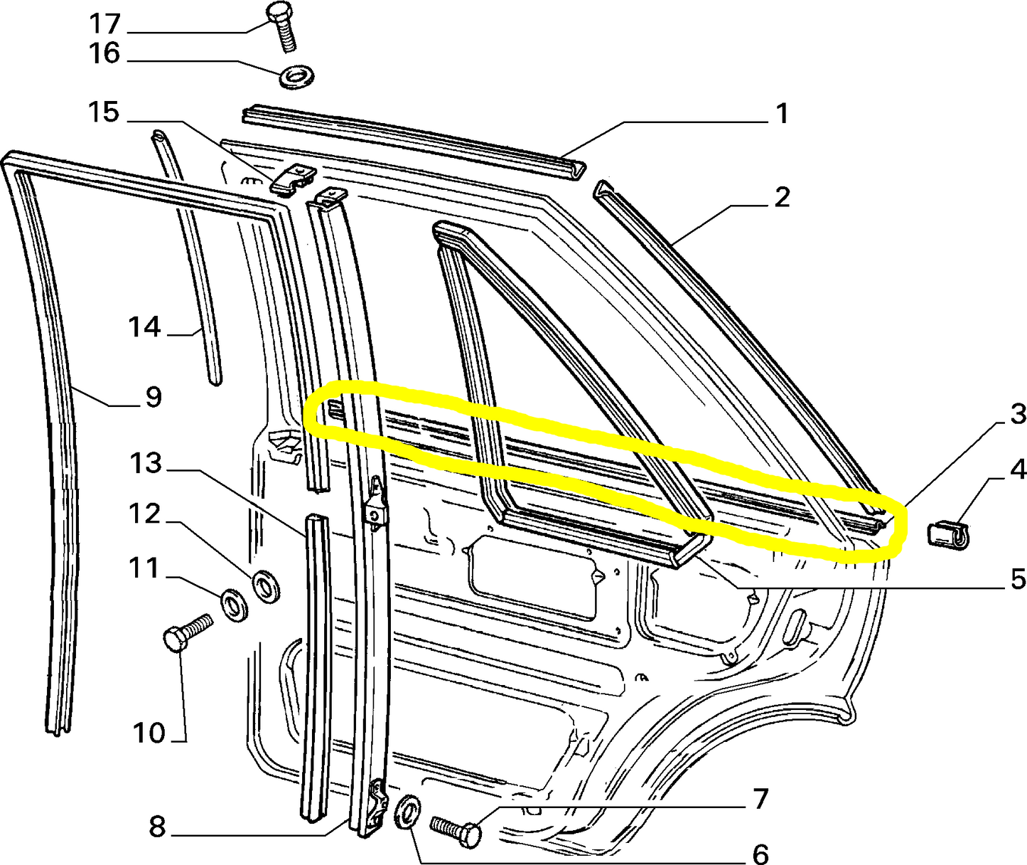 Lancia Delta Integrale Evoluzione and R86 Rear Left Window Scraper Moulding New Original 82403662