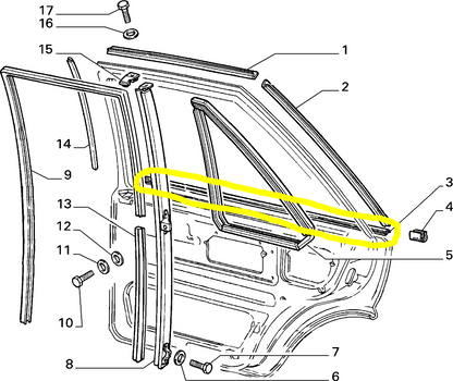 Lancia Delta Integrale Evoluzione and R86 Rear Left Window Scraper Moulding New Original 82403662