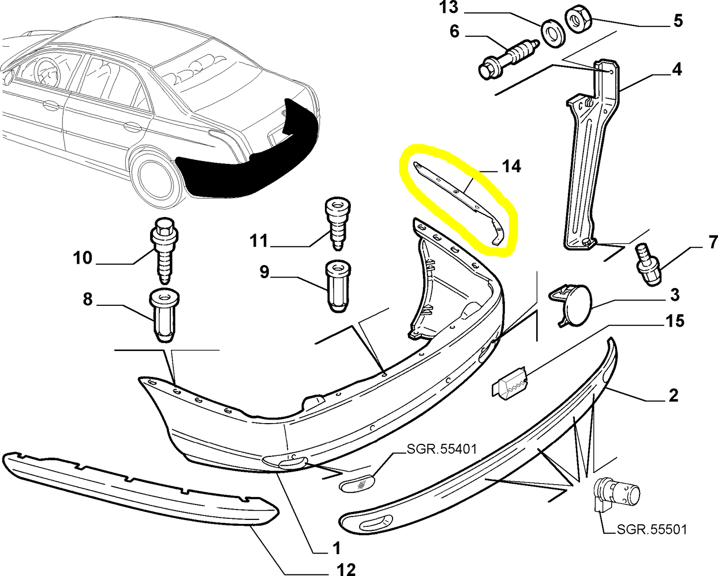 Lancia Thesis Rear Bumper Left Bracket New Original 60670325