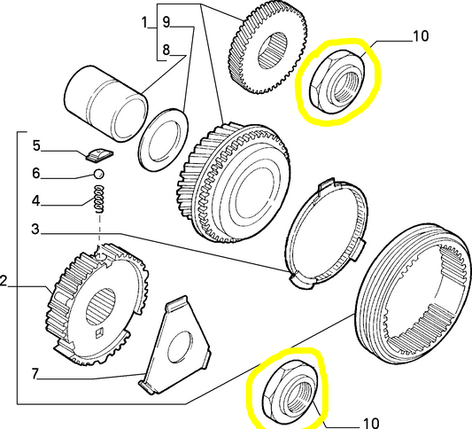 Lancia Z Fiat Ulysse Scudo Gear and Synchronizer 5th Speed Nut New Original 9605679480