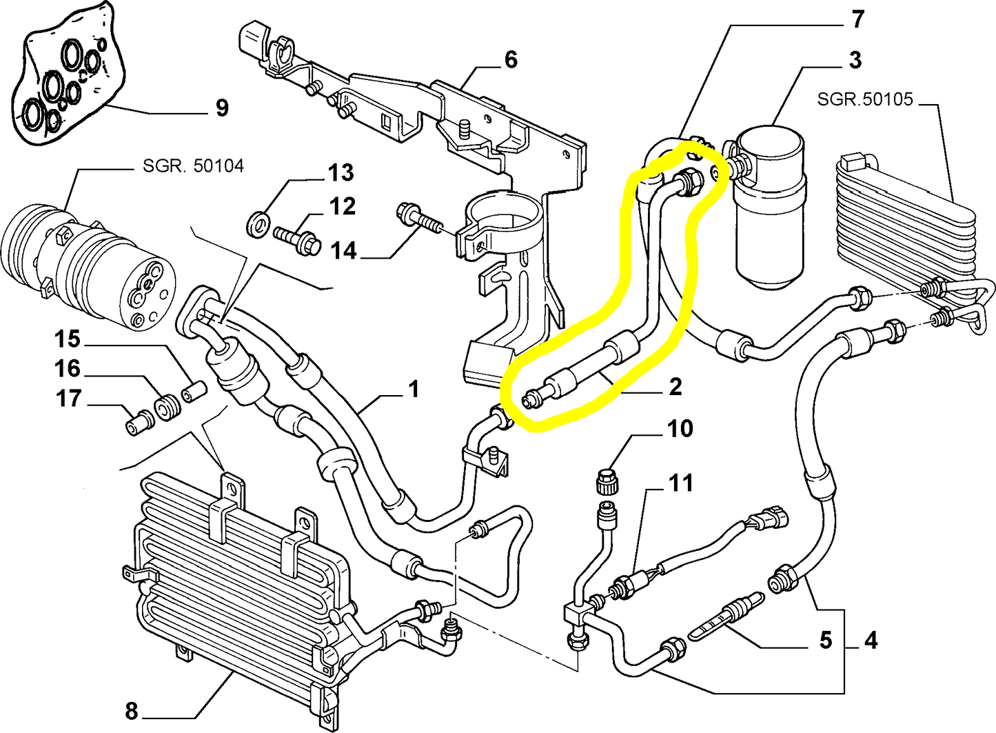 Lancia Delta and Dedra TD Air Conditioning Hose New Original 60608283 60811369