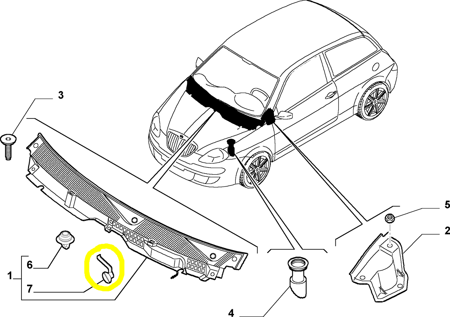 Lancia Ypsilon Bottone Sinistro Griglia Parabrezza Nuovo Originale 71738442