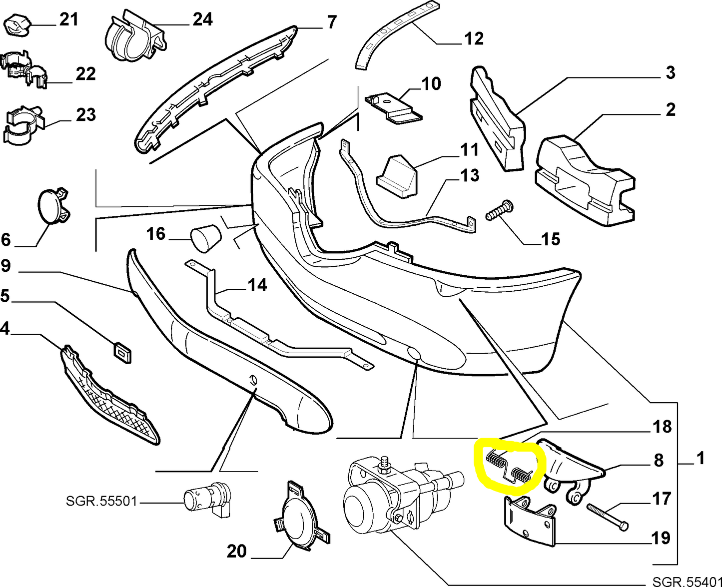 Lancia Thesis Molla Tappo Paraurti Anteriore Nuova Originale 60677827