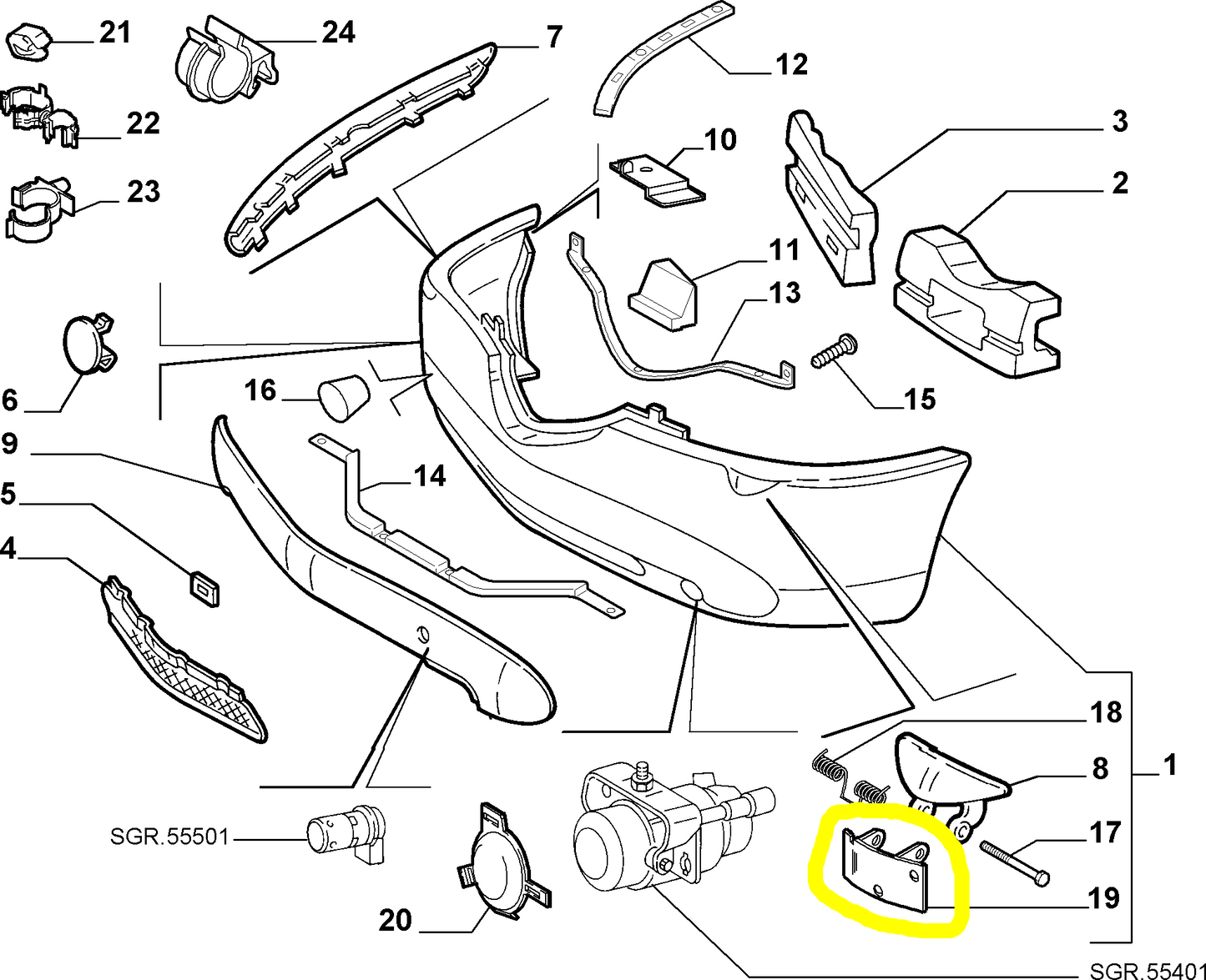 Lancia Thesis Right Support Right Plug Front Bumper New Original 60677792