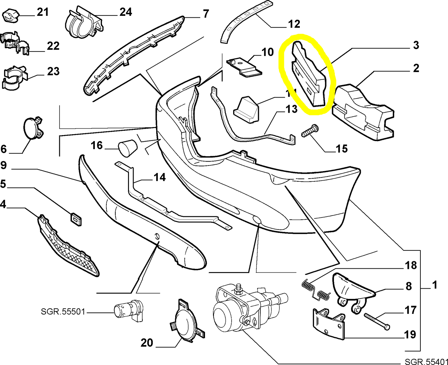 Lancia Thesis Inserto Sinistro Paraurti Anteriore Nuovo Originale 60671645