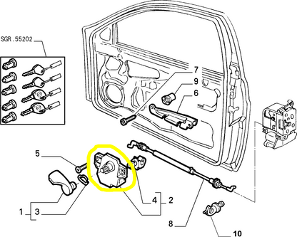 Lancia Y Internal Handle Support and Door Opening Cable for Left Door 735262478 735259340