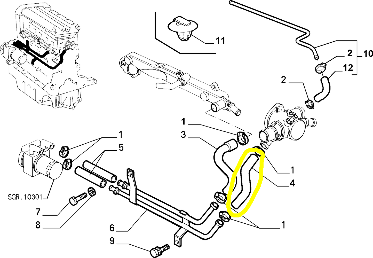 Lancia Lybra 2.0 20V Manicotto Flessibile Termostato Pompa Acqua Nuovo Originale 46414293