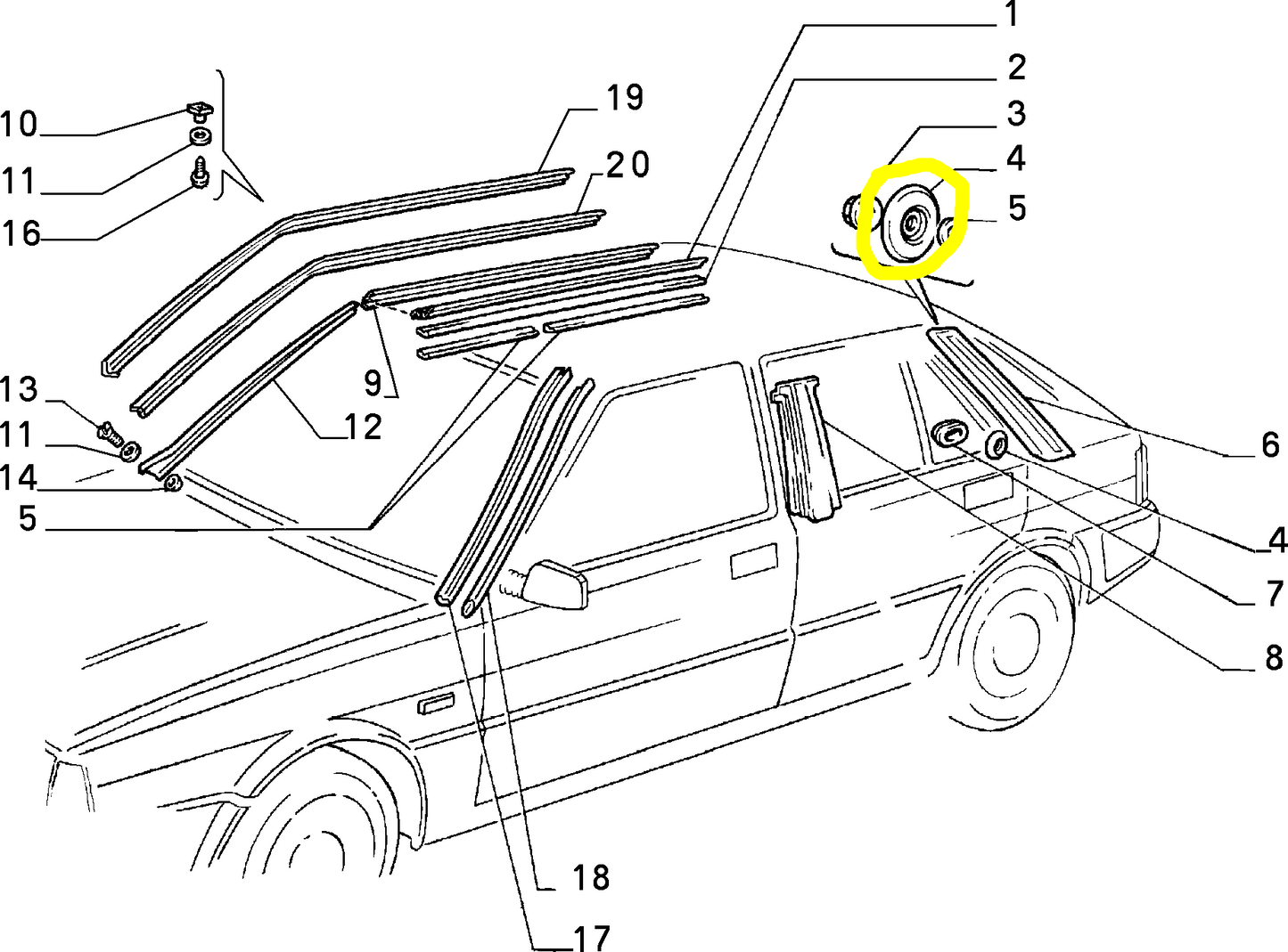 Lancia Delta Integrale Evoluzione and R86 Rear Molding Seal Gasket 82396297