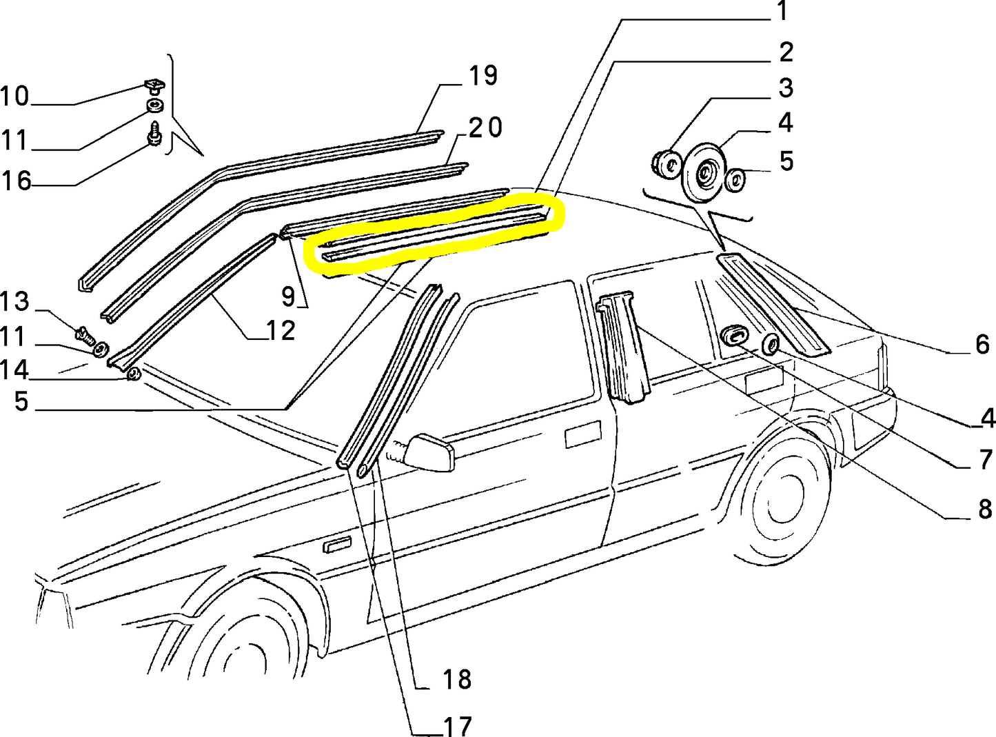 Lancia Delta Integrale Evoluzione R86 Guarnizione di Tenuta Gocciolatoio Tetto Nuova Originale 82436665