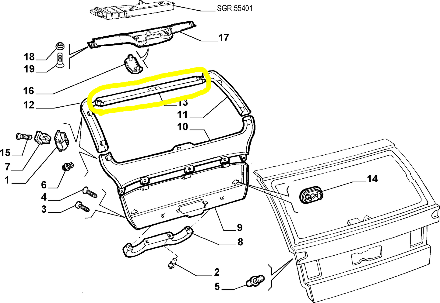 Lancia Dedra Back Door Internal Upper Black Covering New Original 175930080