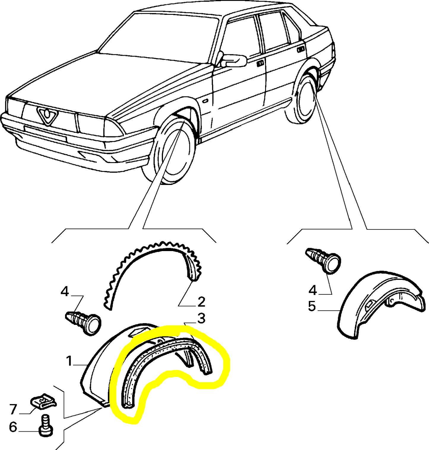 Lancia Delta Alfa Romeo 33 and 75 Rubber Profile Front Fender Lining New Original 60809321 60502808