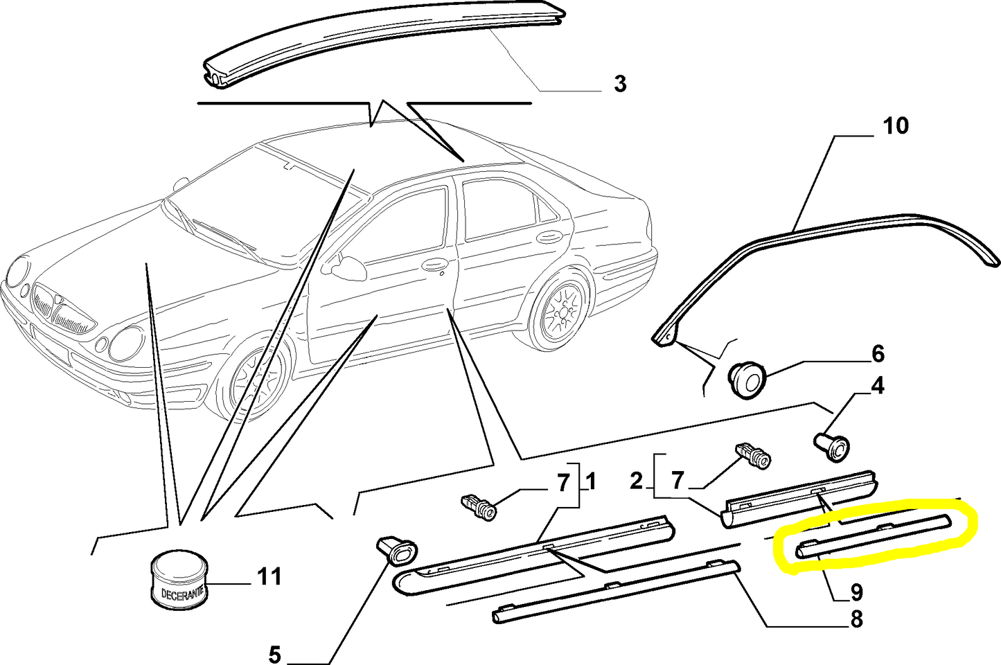 Lancia Lybra Intensa Rear Door Moulding Covering New Original 51704702 51704703