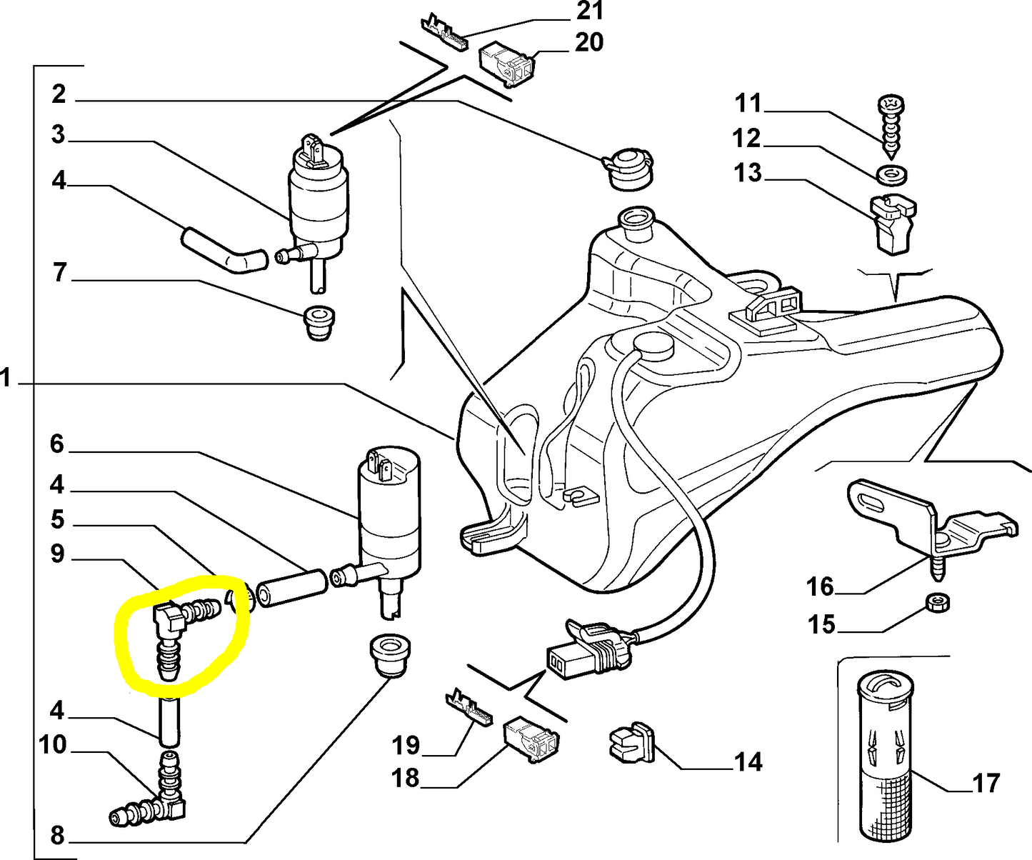 Lancia Lybra Headlight Washer Pipe Connection New Original 46445911 60816009