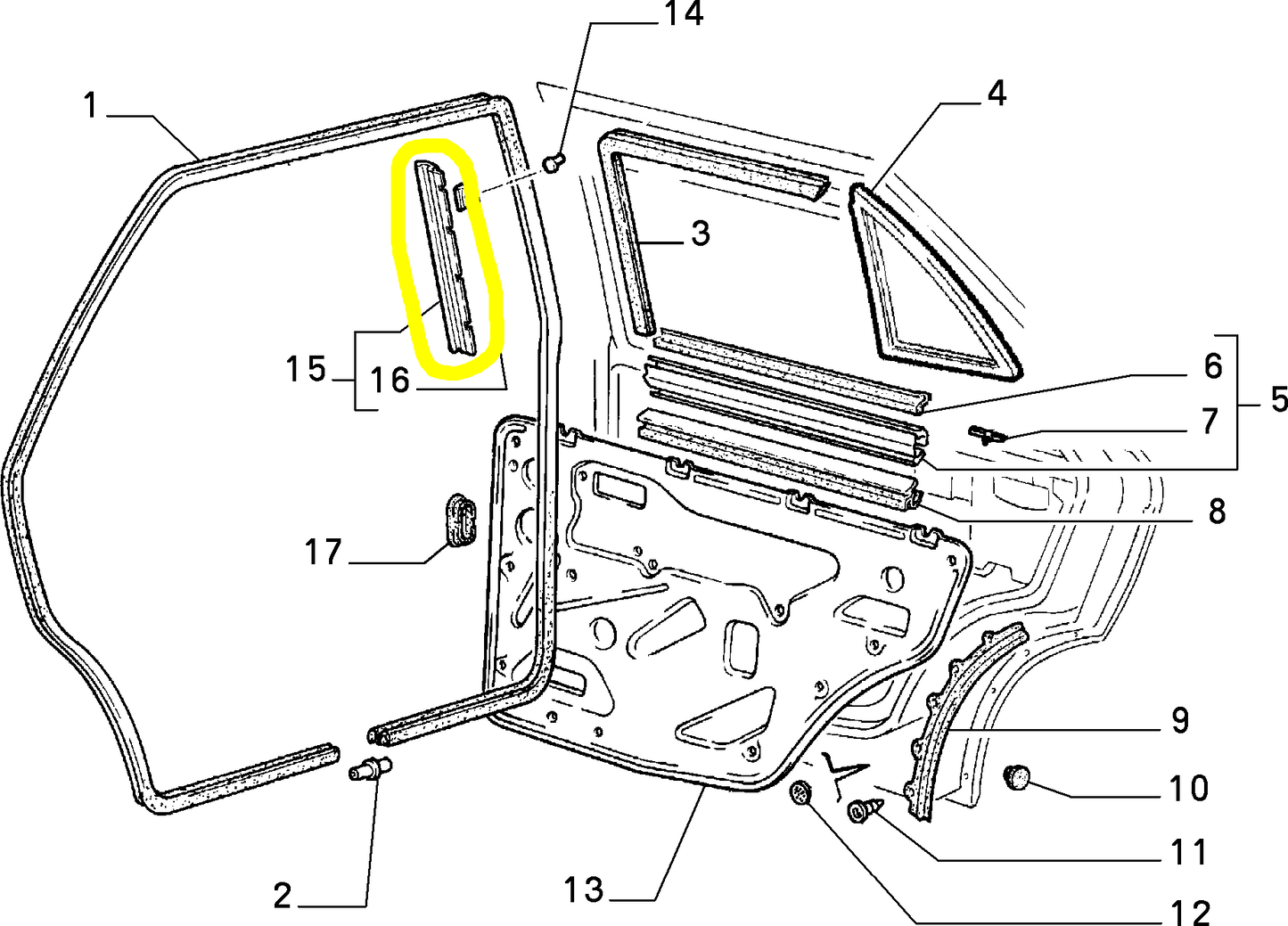 Fiat Tempra and Tipo Rear Left Door Seal Gasket New Original 46412587 92518728