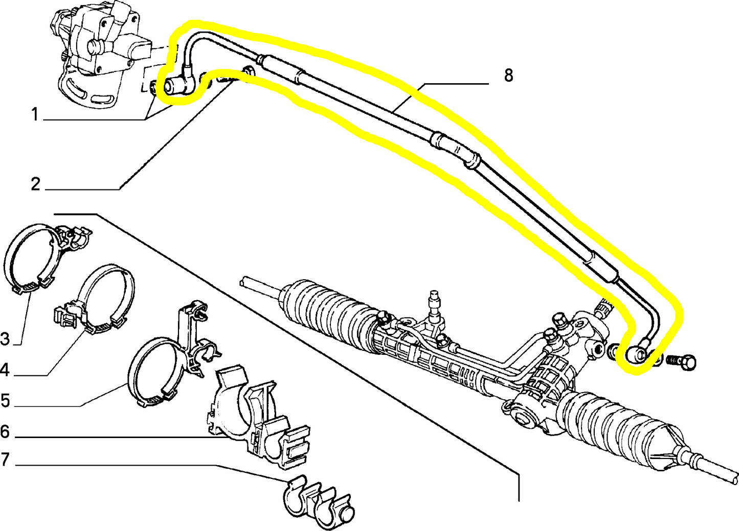 Lancia Dedra TD Fiat Tempra Power Steering Hose New Original 7673590