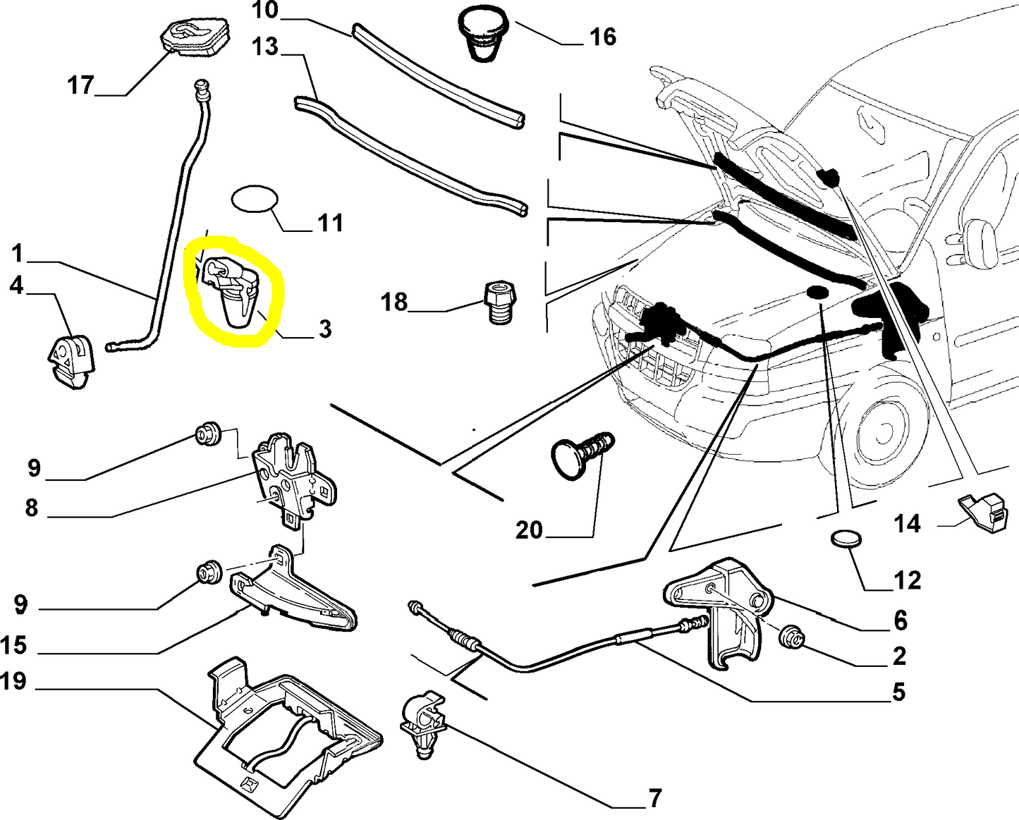 Fiat Doblò Engine Hood Rod Hook New Original 46789809