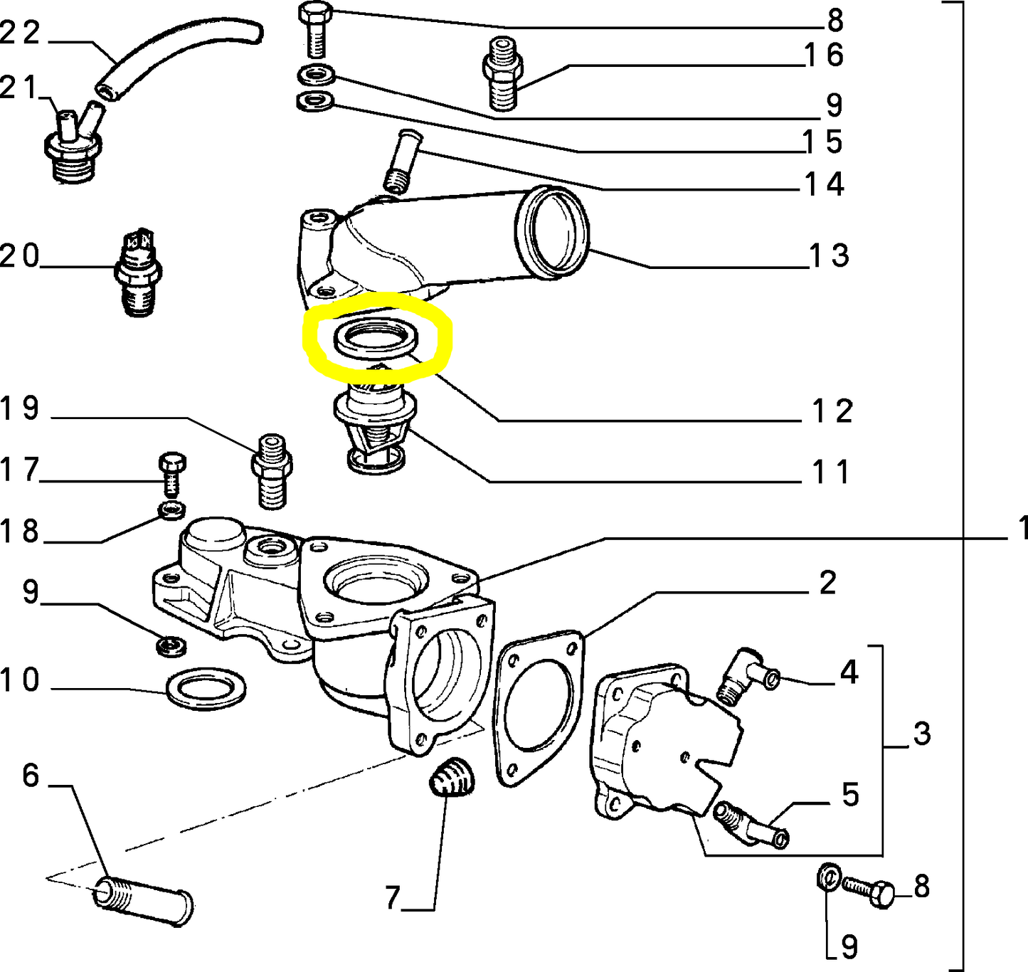 Lancia Delta Integrale Evoluzione and R86 Water Pump Thermostat Seal Gasket New Original 5949822 60800134