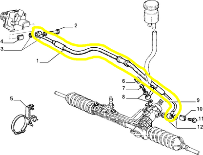 Lancia Dedra 1800 and 2000 Power Steering Hose New Original 7689318