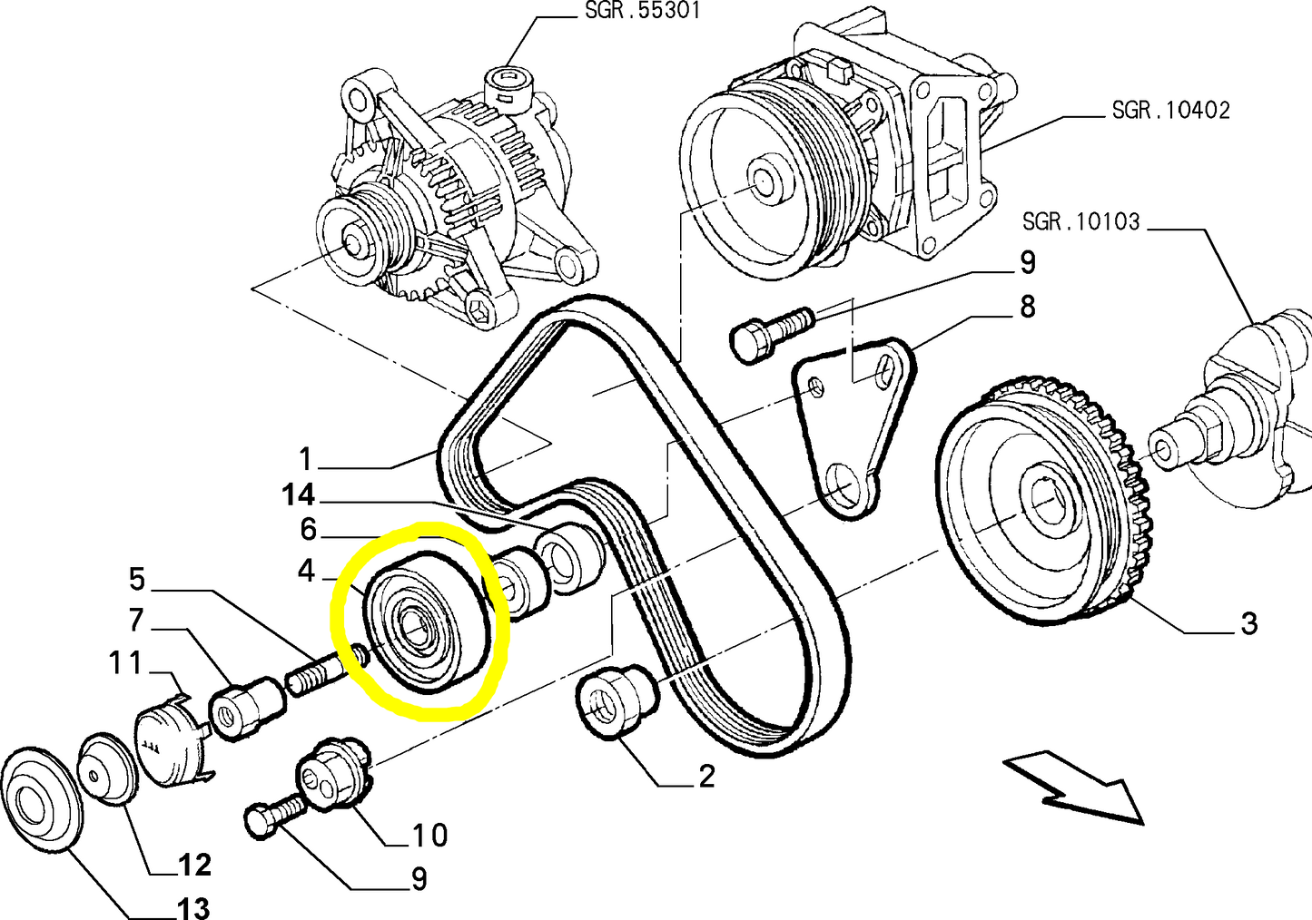 Lancia Delta Dedra and Lybra Alternator and Water Pump Fixed Tightener New Original 46424716 7797142