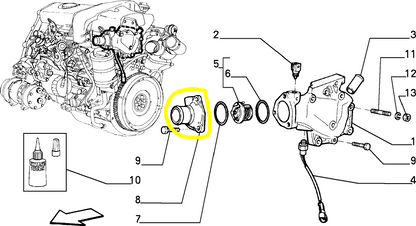 Lancia Thema TD Fiat Croma Coperchio Termostato Pompa Acqua Nuovo Originale 98467988 98414002