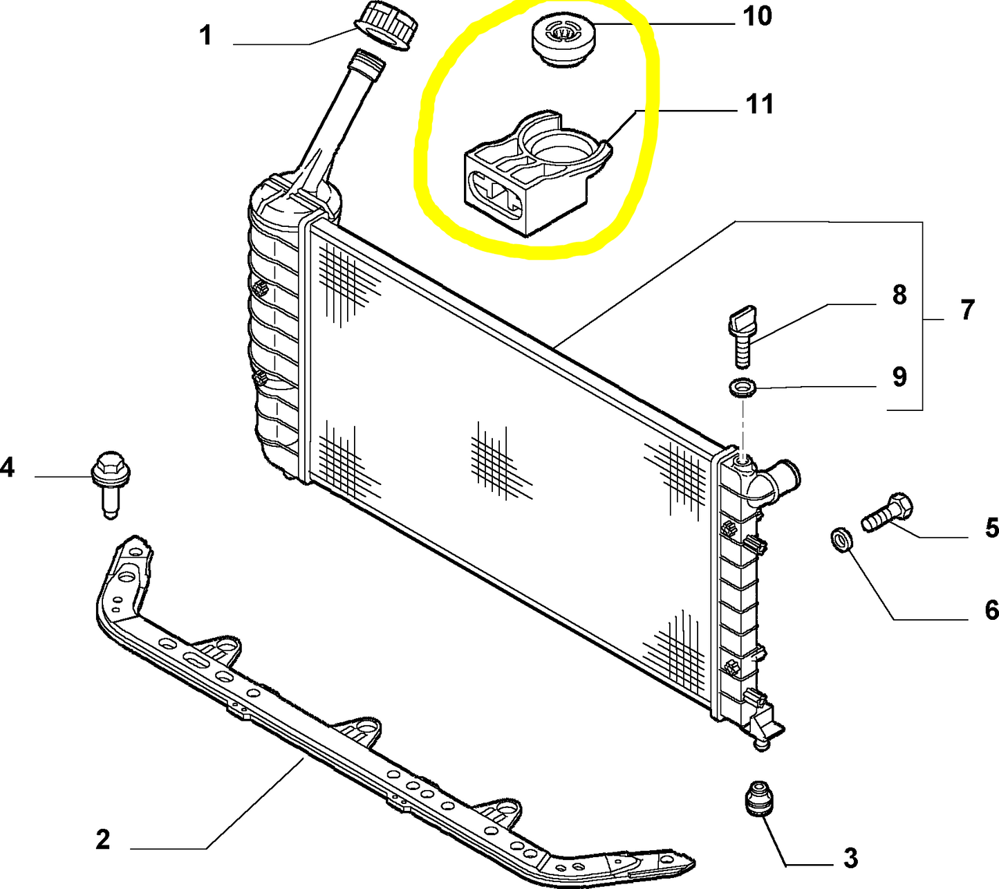 Lancia Musa and Ypsilon Radiator Bracket New Original 46537299