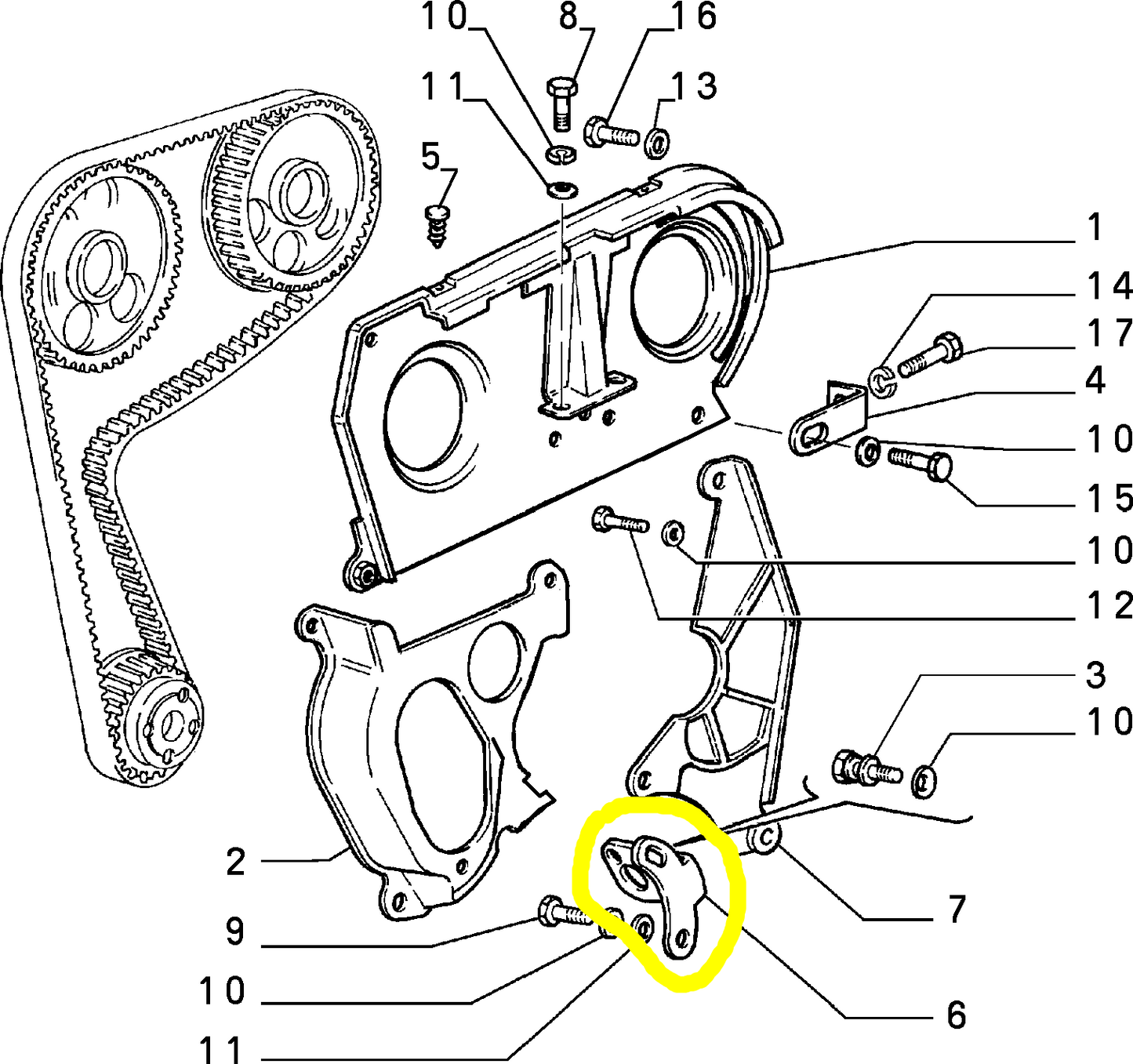 Lancia Delta and Dedra 1800 Timing Cover Support New Original 7700199