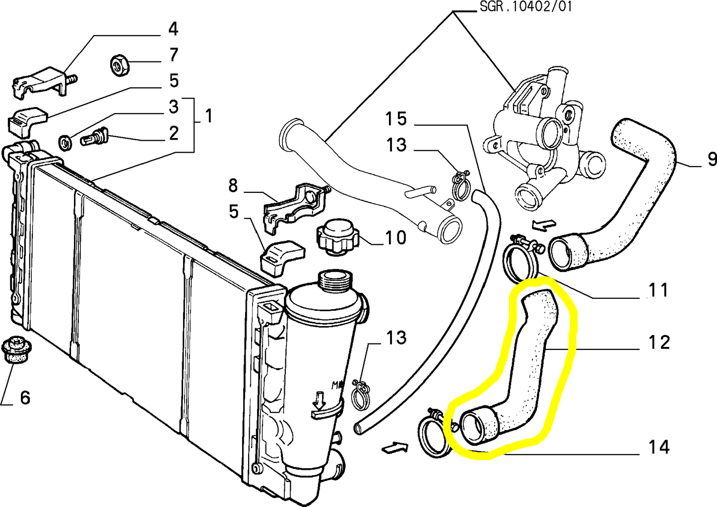 Autobianchi Y10 Manicotto Flessibile Inferiore Radiatore Nuovo Originale 7720879