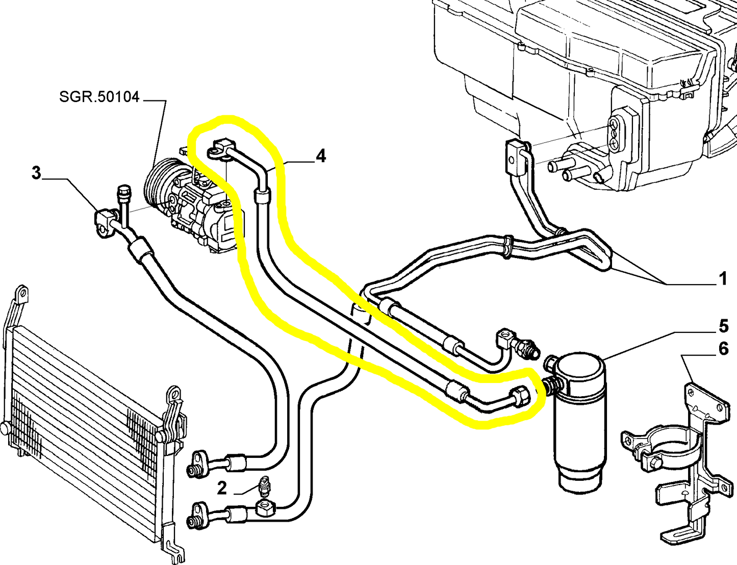 Lancia Delta and Dedra Air Conditioning System Hose New Original 46526731