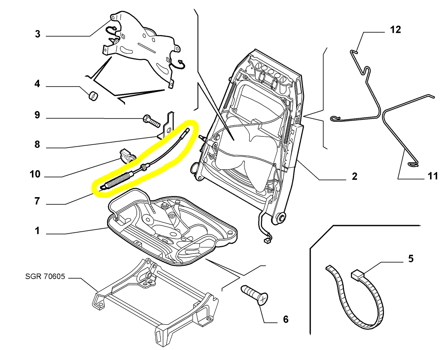 Lancia Ypsilon Comando Flessibile Sedile Passeggero Nuovo Originale 46778945