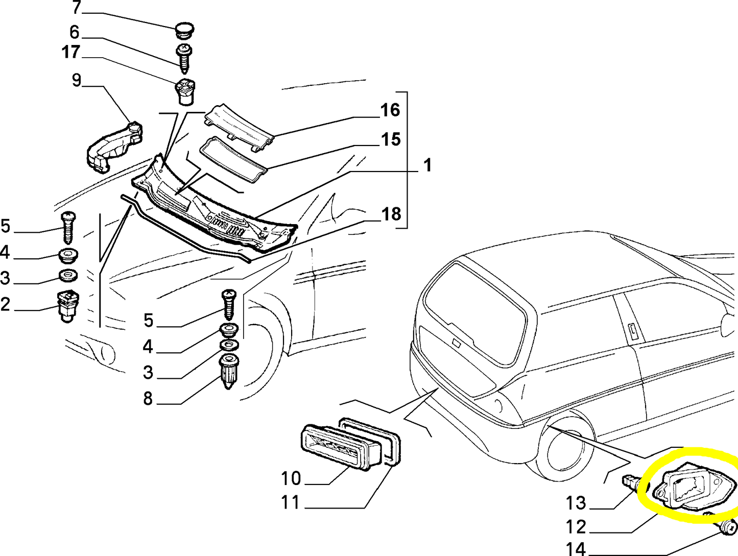 Lancia Y Fiat Punto Mostrina Scarico Aria Posteriore Nuova Originale 7734463