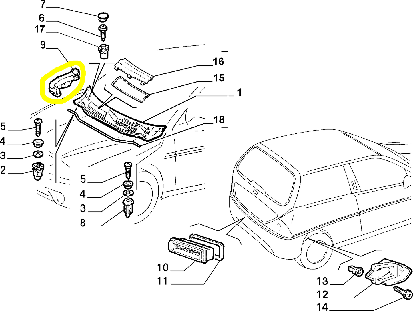 Lancia Y Tampone Sinistro Griglia Parabrezza Nuovo Originale 7793004