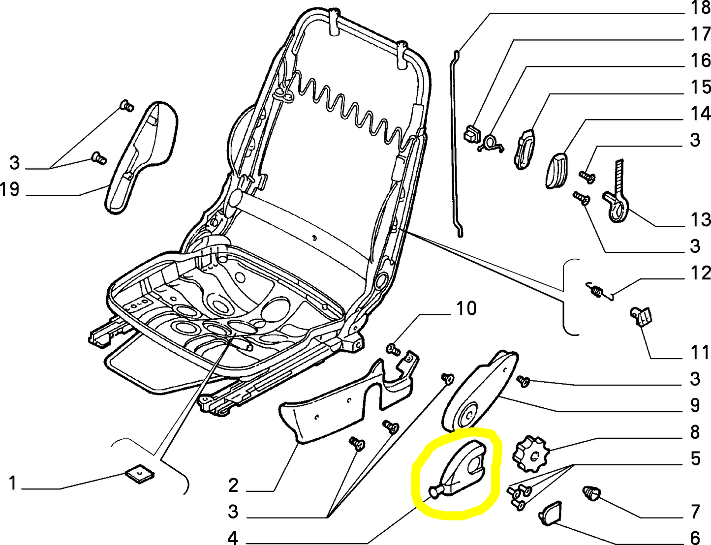 Lancia Delta Dedra Alfa Romeo 145 146 Front Seat Height Adjustment Lever New Original 174804620 174804062