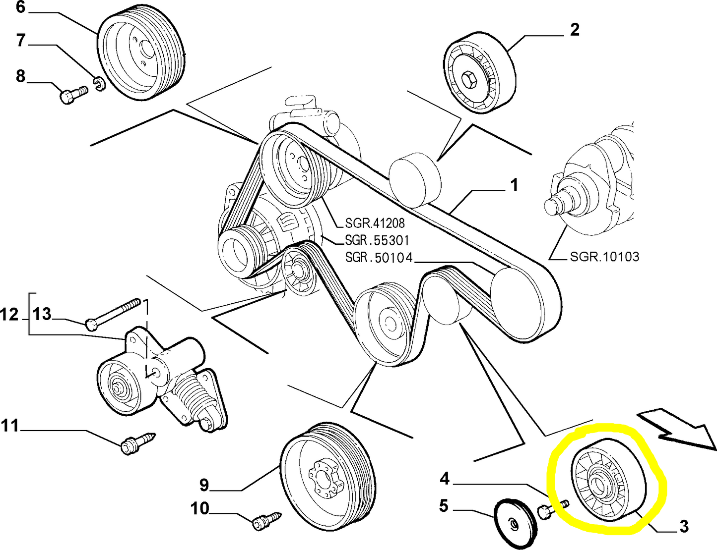 Lancia Lybra 2400 JTD Service Belt Fixed Tightener New Original 46469587 60813774