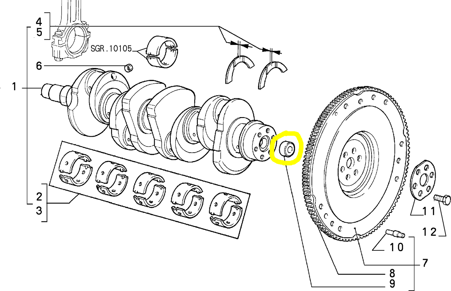 Lancia Delta Integrale and Evoluzione Engine Flywheel Centering Bush New Original 7725371 7647474