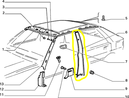 Lancia Delta Integrale and R86 Left Central Pillar Internal Covering New Original 176015360