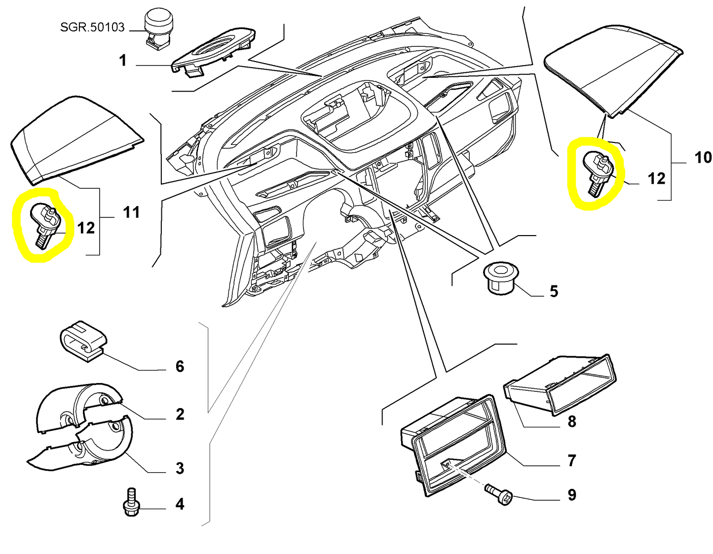 Lancia Musa Fiat Idea Perno Chiusura Sportello Vano Porta Oggetti Nuovo Originale 71749751