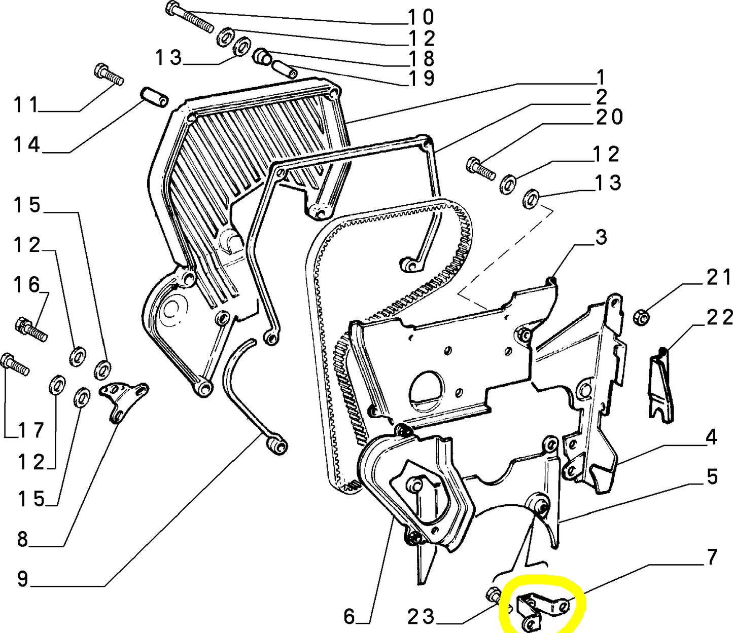 Lancia Delta Integrale and Evoluzione Timing Cover Bracket New Original 7687197 91107590