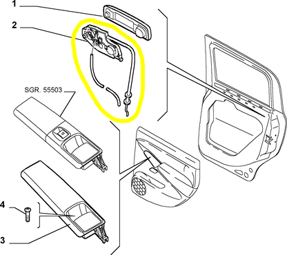 Lancia Musa Fiat Idea Maniglia Apertura Porta Portiera Sportello Posteriore Destro Nuova Originale 71734836