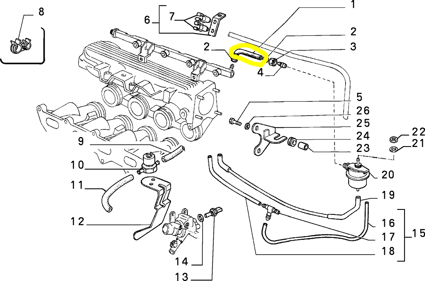 Lancia Thema 2000 16V e TB Tubo Flessibile Impianto Iniezione Nuovo Originale 7746432 7658656