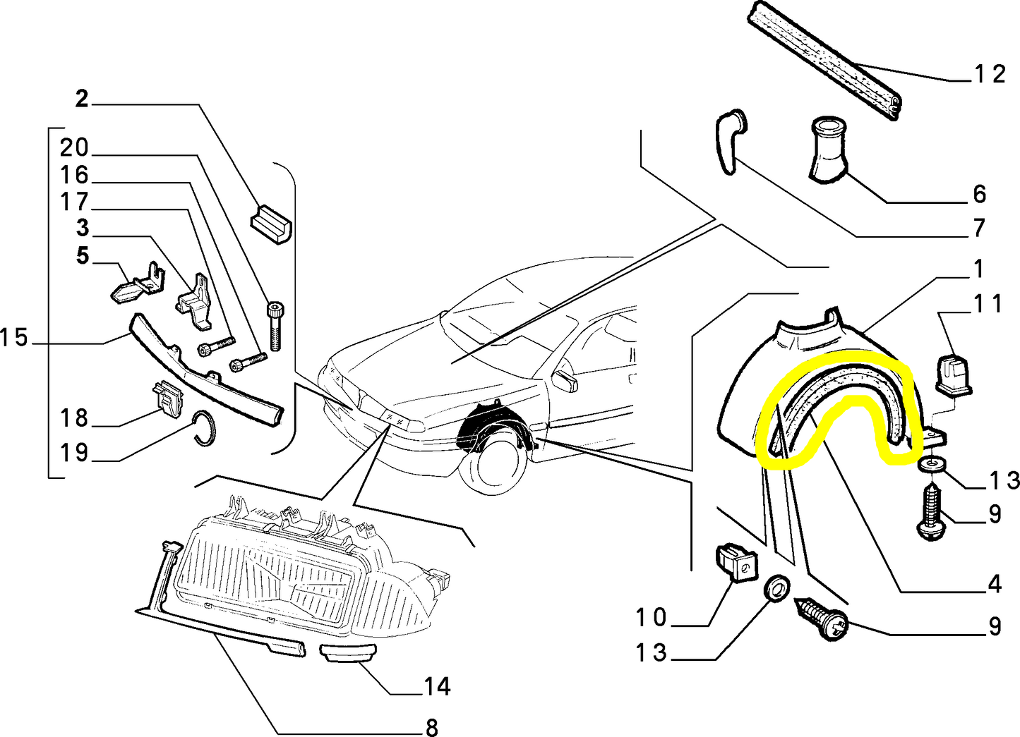 Lancia Delta Profilato in Gomma Rivestimento Parafango Anteriore Destro Nuovo Originale 46417017