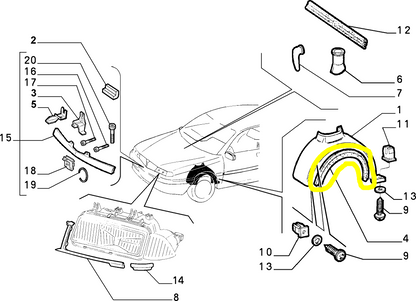 Lancia Delta Profilato in Gomma Rivestimento Parafango Anteriore Destro Nuovo Originale 46417017