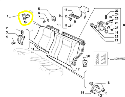 Lancia Delta and Dedra Fiat Tempra Rear Seat Right Lock New Original 120618080 177092380