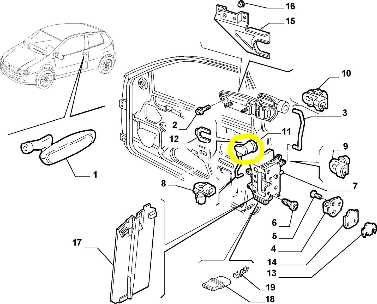 Fiat Punto 3 Doors Right Door Lock New Original 46538079