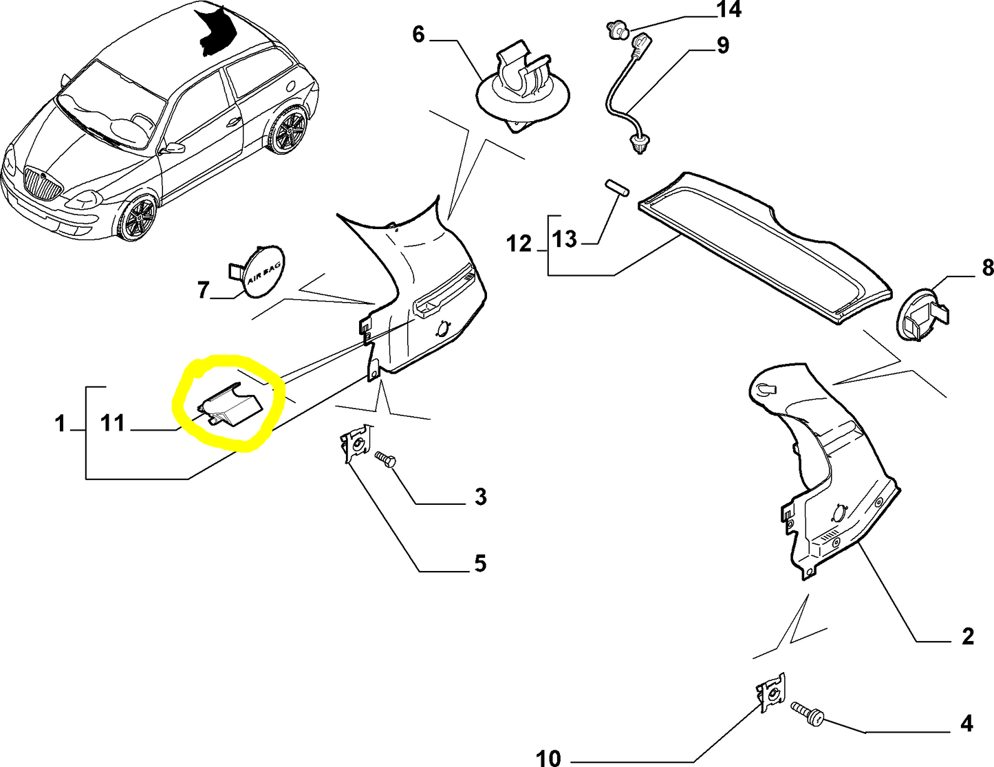 Lancia Ypsilon Hat Board Reinforcement Left Clip New Original 71719953